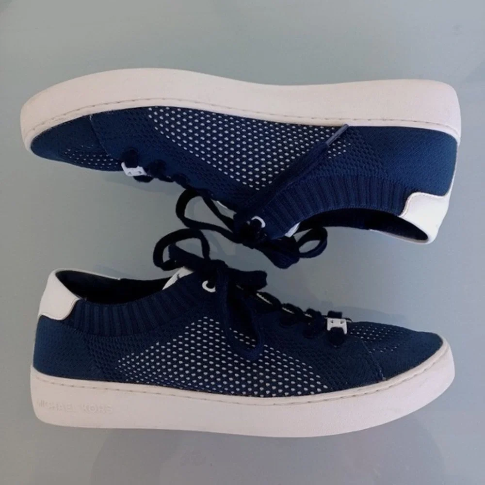 Michael Kors Skyler Navy Blue Knit Lace Up Sneakers Womens Size 9.5M HL17D‎
